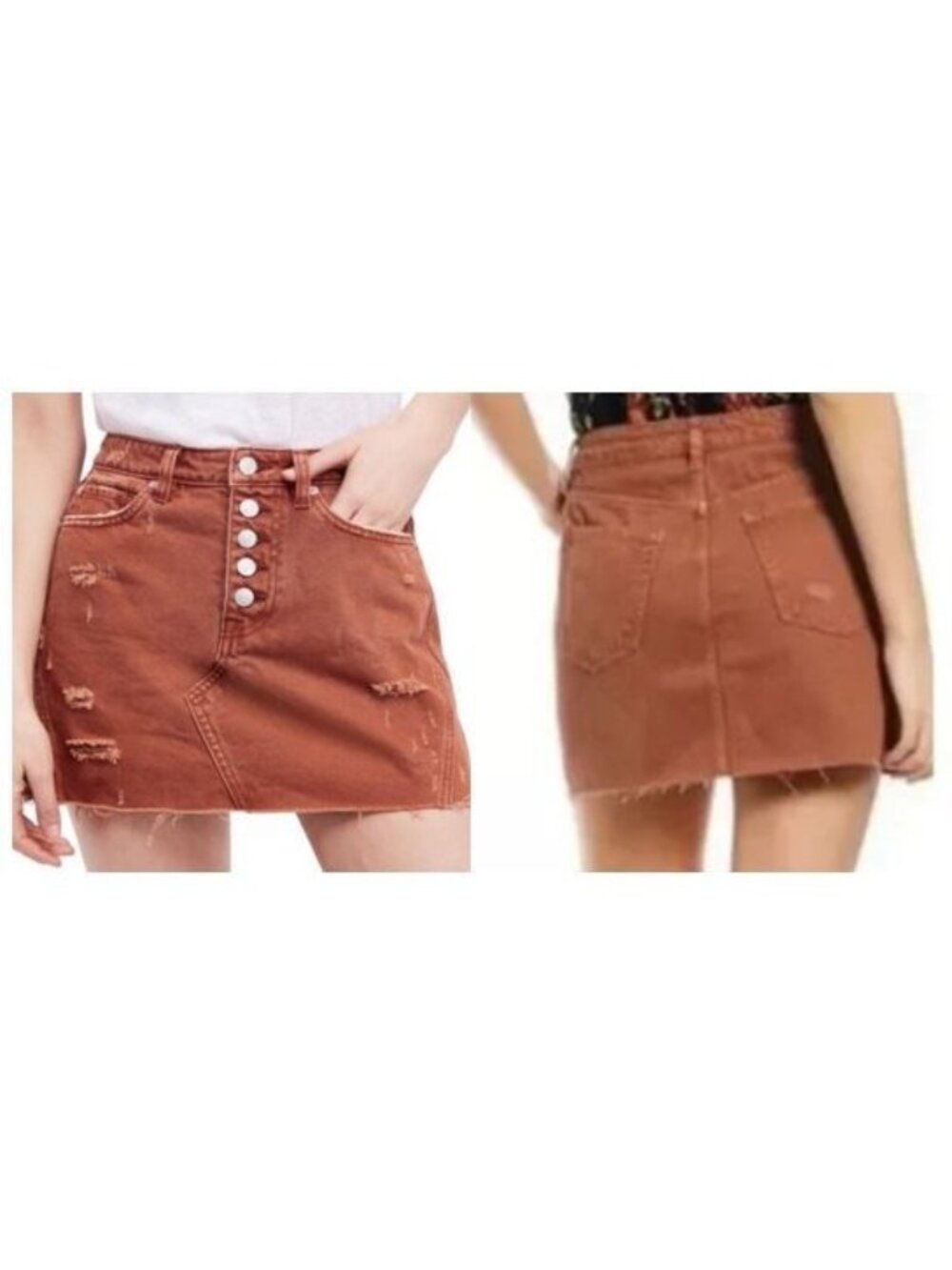FREE PEOPLE We The Free Rust Brown Deconstructed A-Line Mini Denim Skirt Size 2